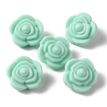 Food Grade Eco-Friendly Silicone Beads, Chewing Beads For Teethers, DIY Nursing Necklaces Making, Rose, Aquamarine, 20.5x12.5mm, Hole: 2mm