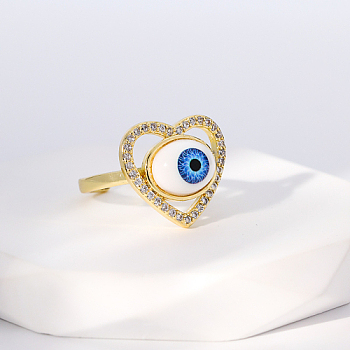 Evil Eye Stainless Steel Open Cuff Rings for Women, Golden, Heart, No Size