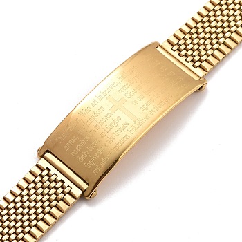 Rectangle with Holy Bible Link Bracelet, Ion Plating(IP) 304 Stainless Steel High Durable Guaranteed Bracelet for Men Women, Golden, 8-5/8 inch(22cm)