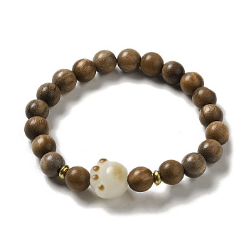 Wood Bead Bracelets, with Resin Bead and Alloy Beads, Buddhist Jewelry, Stretch Bracelets, Coffee, Inner Diameter: 4.5cm