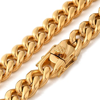 Ion Plating(IP) 304 Stainless Steel Cuban Link Chain Necklaces for Men, Real 18K Gold Plated, 24.41 inch(62cm), Link: 9.5x8x4mm