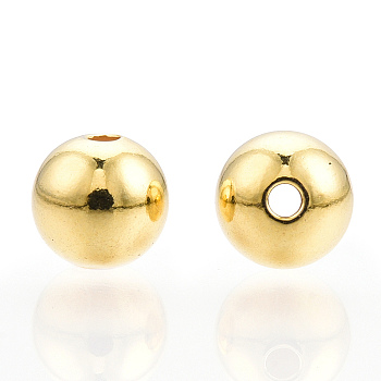 925 Sterling Silver Beads, Round, Real 18K Gold Plated, 5x4.5mm, Hole: 1mm