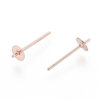 304 Stainless Steel Stud Earring Findings, For Half Drilled Beads, Rose Gold, 14x4mm, Pin: 0.8mm