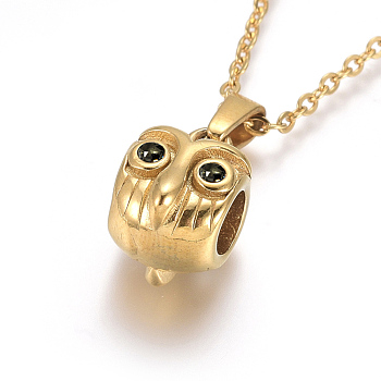 304 Stainless Steel Rhinestone Pendant Necklaces, with Cable Chains and Lobster Claw Clasps, Owl, Golden, 17.6 inch(44.8cm), 1.5mm