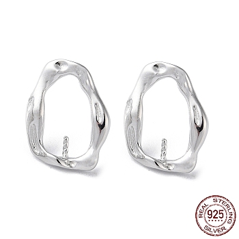 Rhodium Plated 925 Sterling Silver Stud Earring Findings, Twist Oval, for Half Drilled Beads, with S925 Stamp, Real Platinum Plated, 14x11mm, Pin: 11x0.7mm and 0.6mm