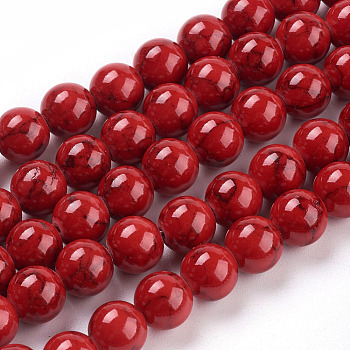 Synthetic Turquoise Beads Strands, Dyed, Round, Red, 8mm, Hole: 1mm, about 50pcs/strand, 15.7 inch