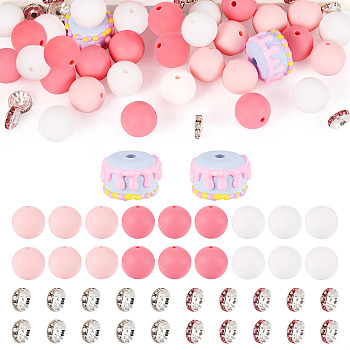 DIY Beads Kits, including Acrylic Beads, Silicone Beads, Iron Rhinestone Spacer Beads, Glass Rhinestone Spacer Beads, Mixed Color, 10~23x3.5~15mm, Hole: 2~4mm, 54pcs/set