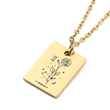 Birthday Flower 304 Stainless Steel Pendant Nacklaces For Women, Cable Chain Necklaces, Real 18K Gold Plated, Gemini, 17.72 inch(45cm), pendant: 17x13mm