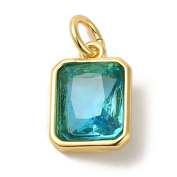 Brass Micro Pave Sky Blue Cubic Zirconia Pendants, Real 18K Gold Plated, Cuboid, 15x10x4.5mm, Hole: 4mm
