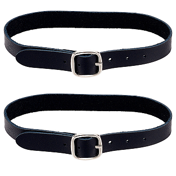 Cowhide Spur Straps, Adjustable Boot Straps for Thigh High Boot, with Iron Center Bar Buckle, for Equestrian Supplies, Black, 410x15.5x1.5mm