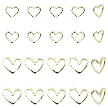 20Pcs 2 Styles Brass Linking Rings, Heart, Real 14K Gold Plated, 9~12x10~13mm, 10pcs/style