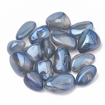 Vacuum Plating Natural Quartz Crystal Beads, Tumbled Stone, No Hole/Undrilled, Nuggets, Cornflower Blue, 15~35x9~25x6~25mm, about 130pcs/1000g.