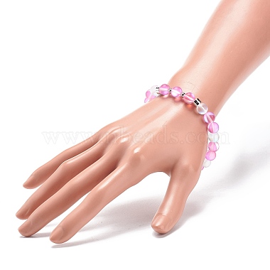 Bracelet extensible en pierre de lune synthétique et perles de laiton pour femme(BJEW-JB08845)-3