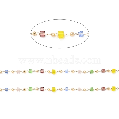 Faceted Cube Glass & Round Beaded Chains(CHC-G018-03KCG-03)-2