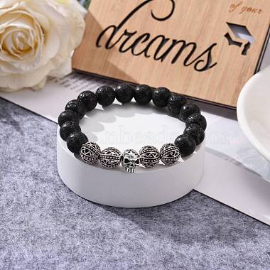 Natural Lava Rock Round Beads Essential Oil Anxiety Aromatherapy Stretch Bracelet for Girl Women Gift(BJEW-JB07055)-2