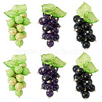 6Pcs 3 Styles Natural Black Onyx(Dyed & Heated) & Natural Amethyst & Synthetic Imperial Jasper Handmade Round Beaded Fruit Pendants, Grape Charms with 304 Stainless Steel Loops, Mixed Color, 39x23x23mm, Hole: 4mm, 2pcs/style(PALLOY-TA00335)