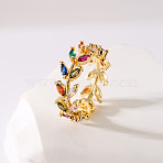 Brass Micro Pave Colorful Cubic Zirconia Adjustable Cuff Rings for Women, Golden, Inner Diameter: Adjustable(FS-WG1389A-01)