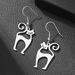 304 Stainless Steel Dangle Earrings, Cat Shape, Stainless Steel Color, 22.6~41.6mm(FS-WGAFF5E-06)