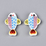 Printed Opaque Resin Beads, Fish, Colorful, 22.5~23x34x5mm, Hole: 1.4~1.5mm(RESI-N043-23A)