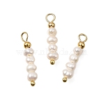 Natural Freshwater Pearl Beaded Pendants, Potato Charms, with Brass Findings, Real 18K Gold Plated, White, 22x4x3.5mm, Hole: 2.5mm(PA-CBAF2FA-05G)