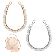 2Pcs 2 Colors Plastic Imitation Pearl Beaded Double Strand Bag Handles, with Iron Cable Chain & Swivel Clasp, Platinum & Golden, 410~412x7mm, 1pc/color(DIY-CA0005-93)