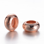 Brass Spacer Beads, Rondelle, Rose Gold, 8x4mm, Hole: 4mm(X-KK-P050-02RG)