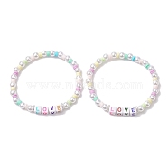 Polymer Clay & Plastic Beaded Stretch Bracelets, Word Love Acrylic Bracelets for Women, Colorful, Inner Diameter: 2-1/8 inch(5.5cm)(BJEW-JB10341)