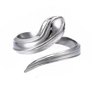 304 Stainless Steel Snake Wrap Open Cuff Ring for Women, Stainless Steel Color, US Size 7(17.3mm)(RJEW-T023-78P)