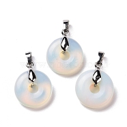 Opalite Pendants, with Platinum Tone Brass Findings, Cadmium Free & Lead Free, Donut/Pi Disc, 24~25x20x8.5mm, Hole: 8x5mm(G-E059-01P-07)
