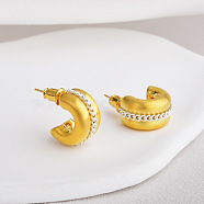 Brass C-Shaped with Chain Charm Stud Earrings, Real 22K Gold Plated, 16x9mm(EJEW-Q391-02G)