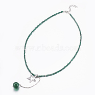 Natura Malaysia Jade Pendant Necklaces, with Brass Findings, Star, 14.5 inch (37cm), Beads: 2mm(NJEW-K108-07A)