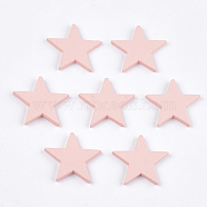 Painted Natural Wood Beads, Half Drilled, Star, Pink, 35~36x38x4mm, Half Hole: 1.2mm(WOOD-T021-13H)