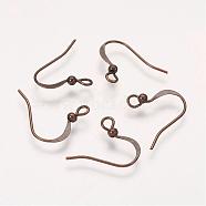 Brass French Earring Hooks, Flat Earring Hooks, with Beads and Horizontal Loop, Lead Free & Nickel Free, Antique Bronze, 15mm, Hole: 2mm(KK-Q369-AB)