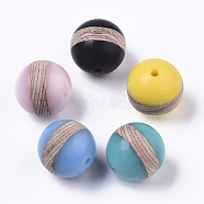 Resin & Wood Semi Circle Beads, Waxed, Round, Mixed Color, 15mm, Hole: 1.6mm(RESI-R427-05)