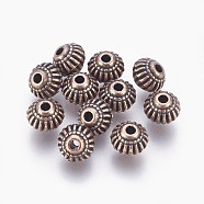 Tibetan Style Alloy Bicone Beads, Cadmium Free & Nickel Free & Lead Free, Red Copper, 8x6.5mm, Hole: 1.5mm(X-TIBEB-7692-R-NR)