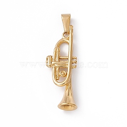 Vacuum Plating 304 Stainless Steel Big Pendants, Musical Instrument Charm, Trumpet, Golden, 52.5x18x11.5mm, Hole: 11x5.5mm(STAS-H170-26G)