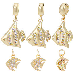 Beebeecraft 8Pcs 2 Style Brass Micro Pave Clear Cubic Zirconia Charms, Fish Charm, Golden, 12.5~19x11~15x2~3mm, Hole: 3~5mm, 4pcs/style(ZIRC-BBC0001-86)