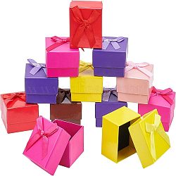 Cardboard Jewelry Earring Boxes, with Ribbon Bowknot and Black Sponge, for Jewelry Gift Packaging, Square, Mixed Color, 5x5x3.5cm, 6 colors, 4pcs/color, 24pcs(CBOX-AR0001-003)