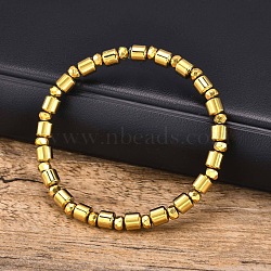 Synthetic Hematite Column & Flat Round Beaded Stretch Bracelet, Golden(PL4195)