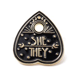 She They Word Enamel Pin, Spade Alloy Badge for Backpack Clothes, Golden, Black, 30x27.5x2mm, Pin: 1mm, Hole: 4mm.(JEWB-H007-01G)