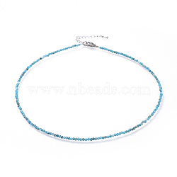 Natural Apatite Beaded Necklaces, with 304 Stainless Steel Lobster Claw Clasps and Brass Extender Chains, Faceted, 15.8 inch(40.2cm)(NJEW-JN02492-02)