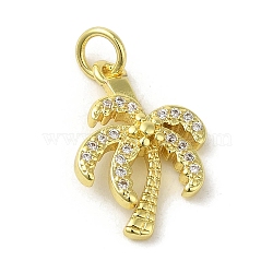 Brass Micro Pave Cubic Zirconia Pendants, Real 18K Gold Plated, Coconut Tree Charms, Clear, 18x12.5x3mm, Hole: 3mm(KK-M283-14A-01)