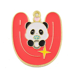 Alloy Enamel Pendants, Light Gold, Panda Charm, Letter U, 28x24x1mm, Hole: 1.6mm(ENAM-H045-03LG-05)