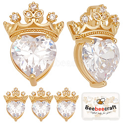 8Pcs Brass Micro Pave Cubic Zirconia Pendants, Cadmium Free & Lead Free, Long-Lasting Plated, Heart with Crown, Clear, Real 18K Gold Plated, 19x14x6mm, Hole: 2mm(KK-BBC0003-87)