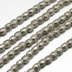 Tibetan Style Barrel Alloy Bead Strands, Lead Free & Cadmium Free, Antique Silver, 6x6mm, Hole: 2mm, about 34pcs/strand, 8 inch(TIBEB-O007-15-RS)
