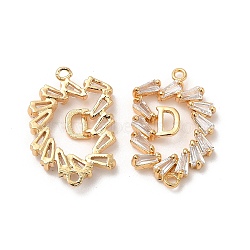 Brass Connector Charms with Clear Glass, Flower Links with Letter D, Real 18K Gold Plated, 13x19x3mm, Hole: 0.9mm(KK-B074-62G)