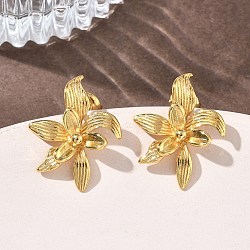 Flower 304 Stainless Steel Stud Earrings for Women, Ion Plating(IP), Golden, 25x20mm(EJEW-K333-04G)