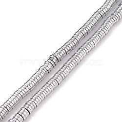 Electroplated Non-magnetic Synthetic Hematite Beads Strands, Heishi Beads, Disc/Flat Round, Platinum Plated, 4x1mm, Hole: 0.7mm, about 395pcs/Strand, 15.75 inch(40cm)(X-G-G826-09P-4mm-A)