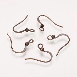 Brass French Earring Hooks, Flat Earring Hooks, with Beads and Horizontal Loop, Lead Free & Nickel Free, Antique Bronze, 15mm, Hole: 2mm(KK-Q369-AB)