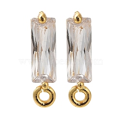 Brass Clear Cubic Zirconia Stud Earrings Finding for Women, with Loop, Rectangle, Real 18K Gold Plated, 12x3mm, Hole: 1mm, Pin: 0.7mm(EJEW-B107-17G)